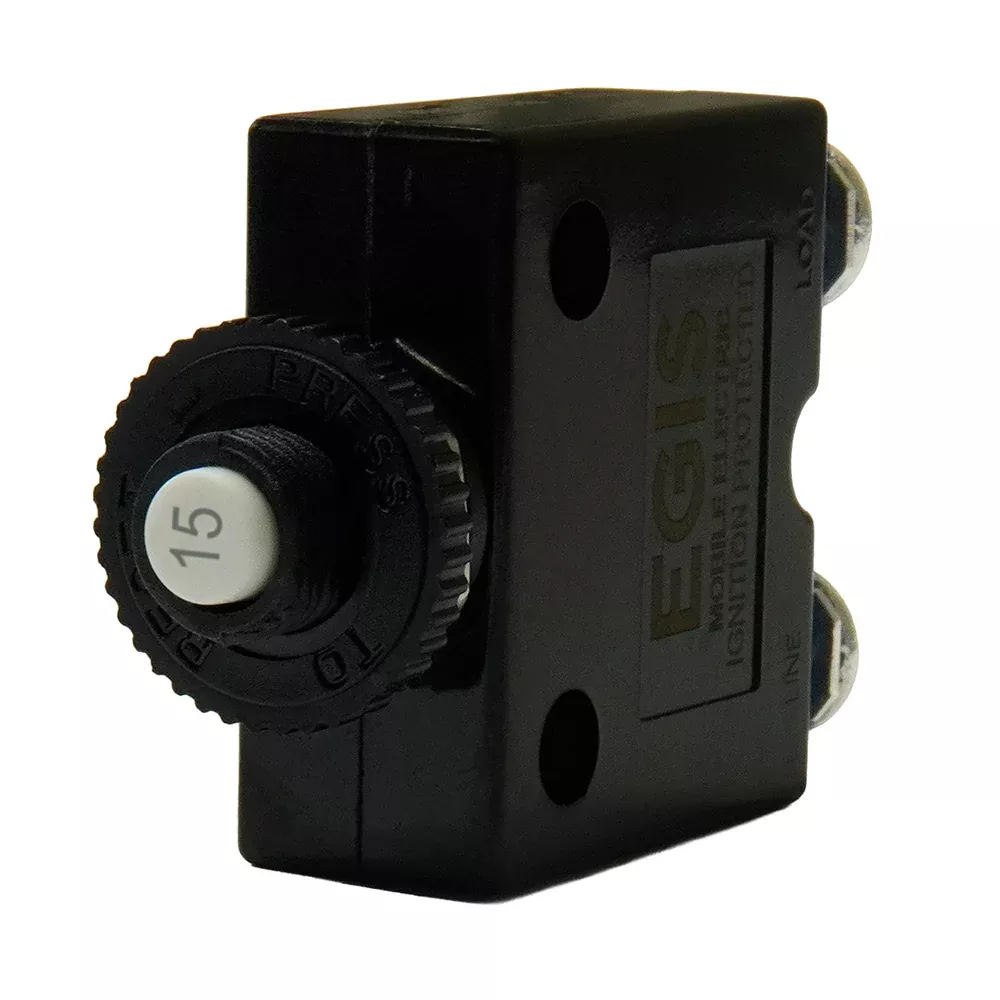 Egis 15A Push Button Panel Mount Circuit Breaker - Screw Terminals
