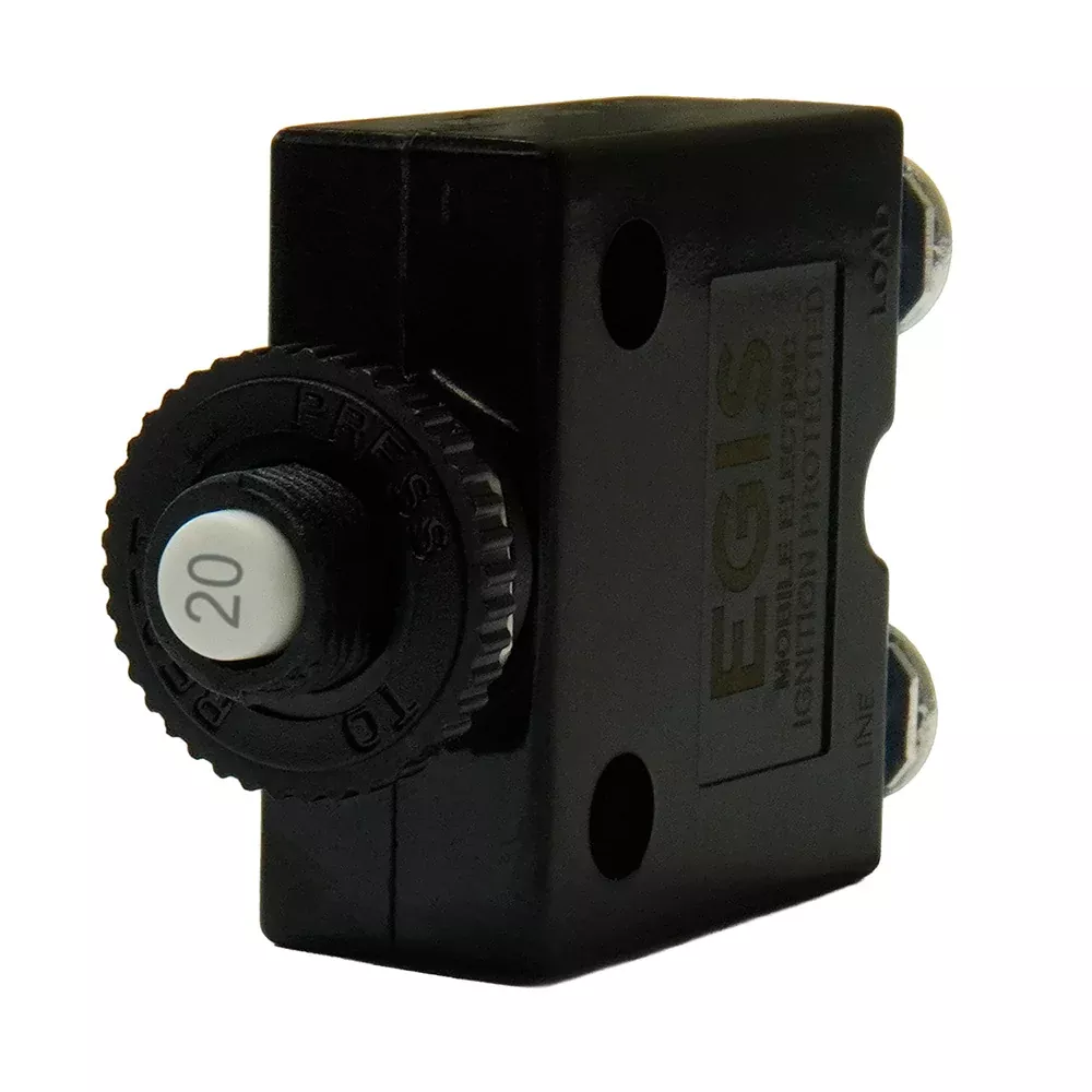 Egis 20A Push Button Panel Mount Circuit Breaker - Screw Terminals
