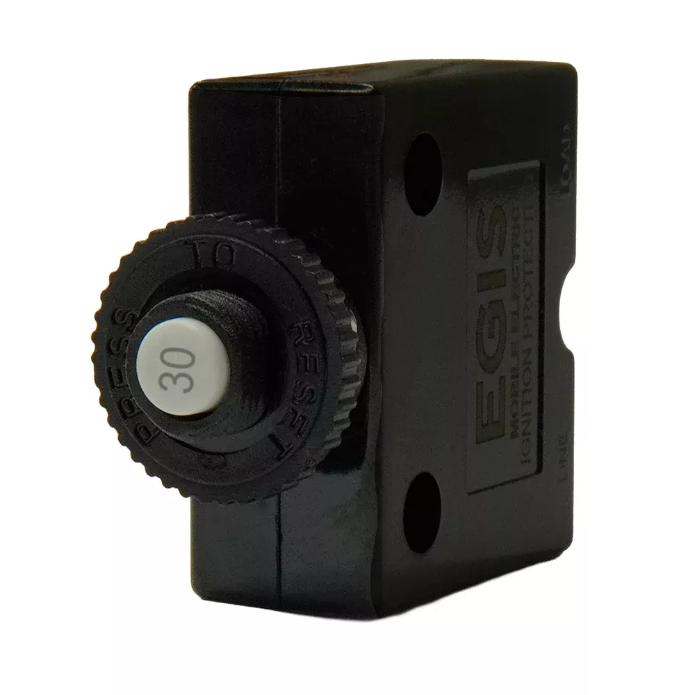 Egis 30A Push Button Panel Mount Circuit Breaker - Spade Terminal