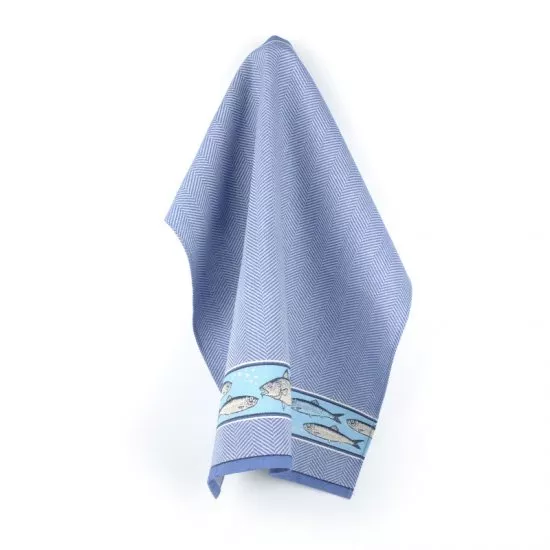 Nautical Tea Towel Fish Royal Blue 65 x 65 cm