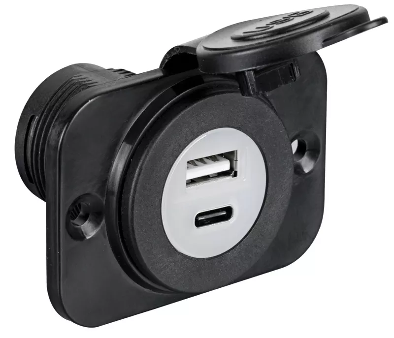 Osculati 14.516.05 - Waterproof USB-A + USB-C Socket Panel Mount Black 12/24V