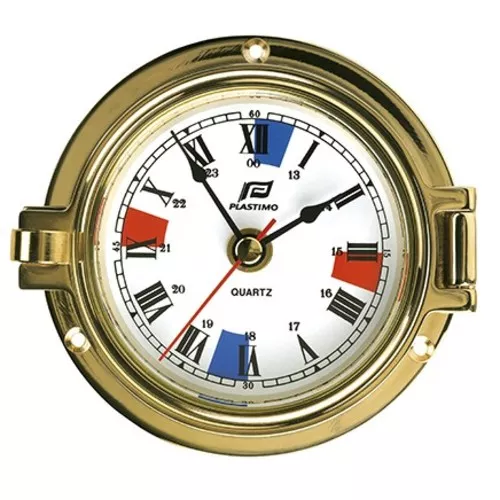 Plastimo 12768 - 4" Solid Brass Porthole Clock with Silent Zones