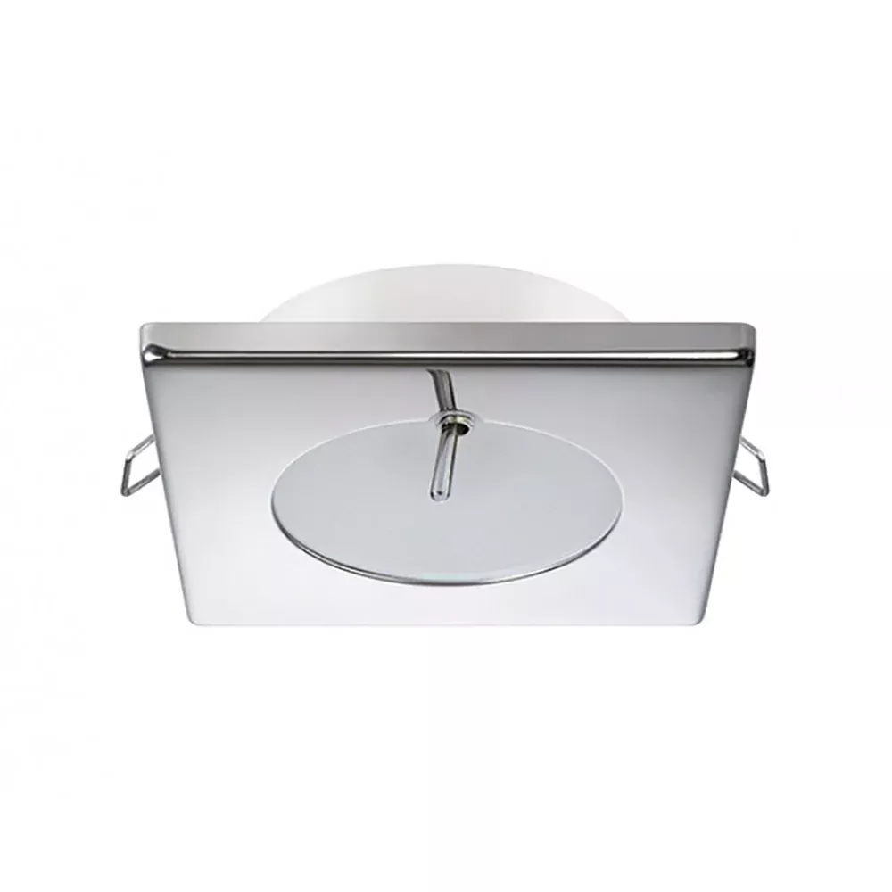 Quick Bryan CS Downlight LED -2W, IP40, Spring Mounted w/Switch - Square Stainless Bezel, Round Warm White Light
