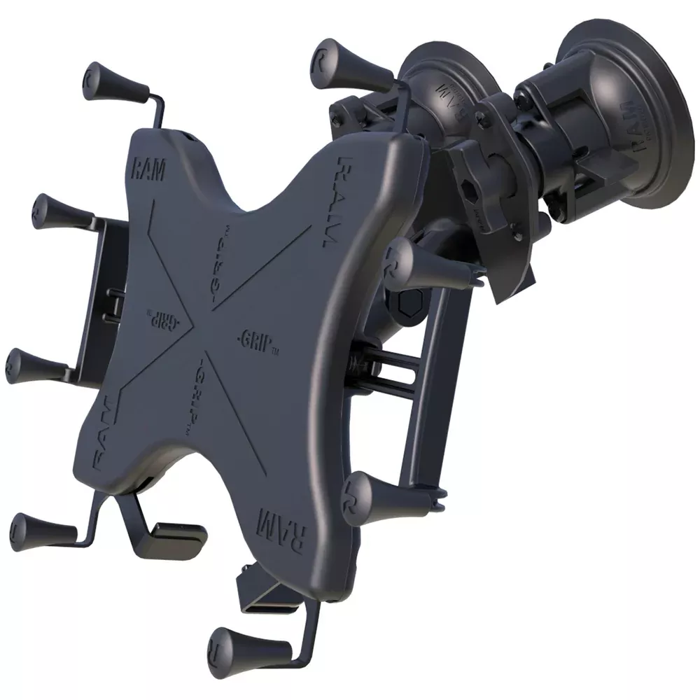 RAM Mount Dual Articulating Suction Cup w/Medium Length Double Socket ArmUniversal X-Grip Cradle f/12" Large Tablets