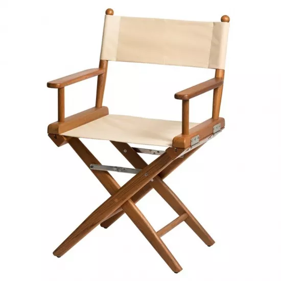Teak Folding Director's Chair Beige Canvas