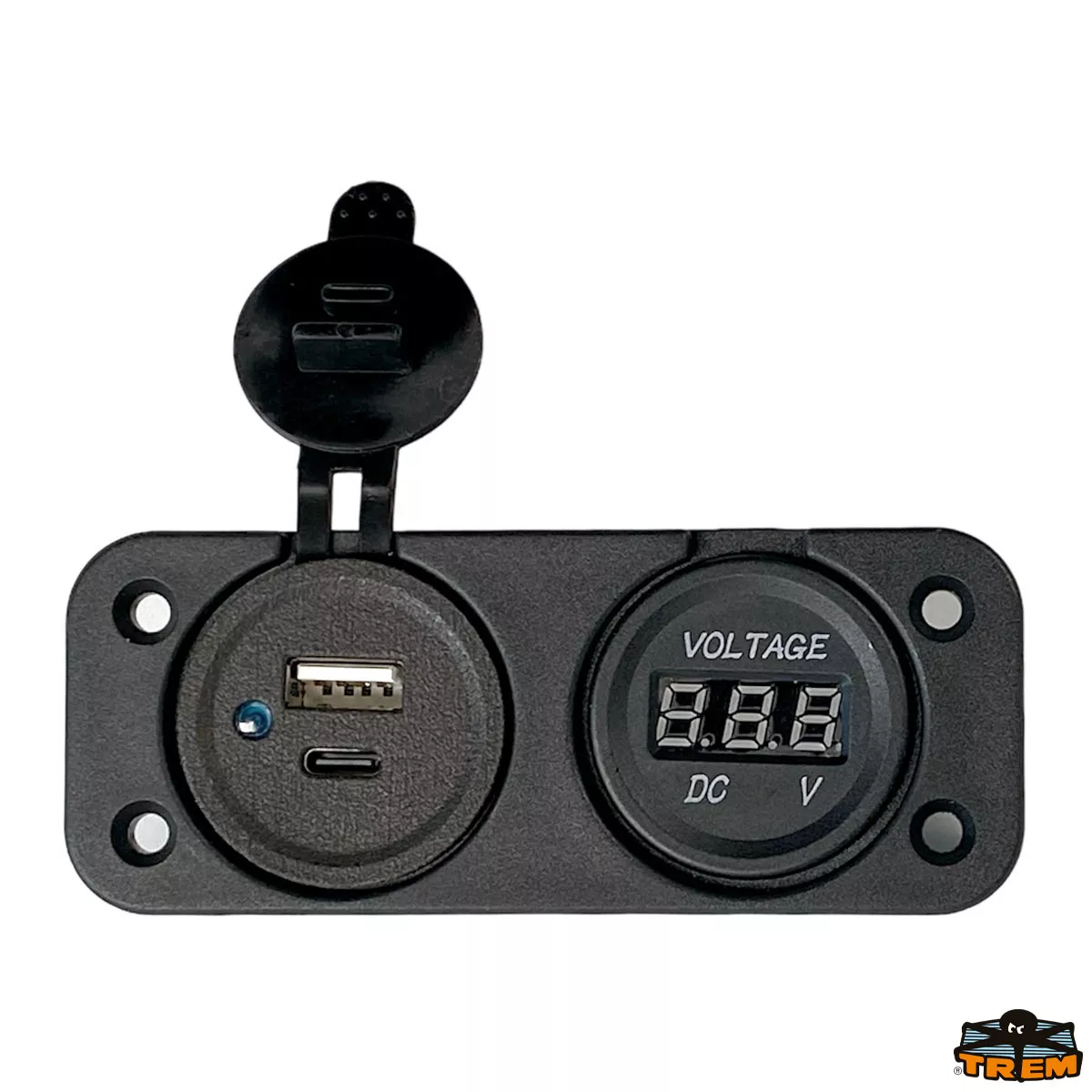 Trem L0624105 - Digital Voltmeter And Double USB A+C Socket Black Colour